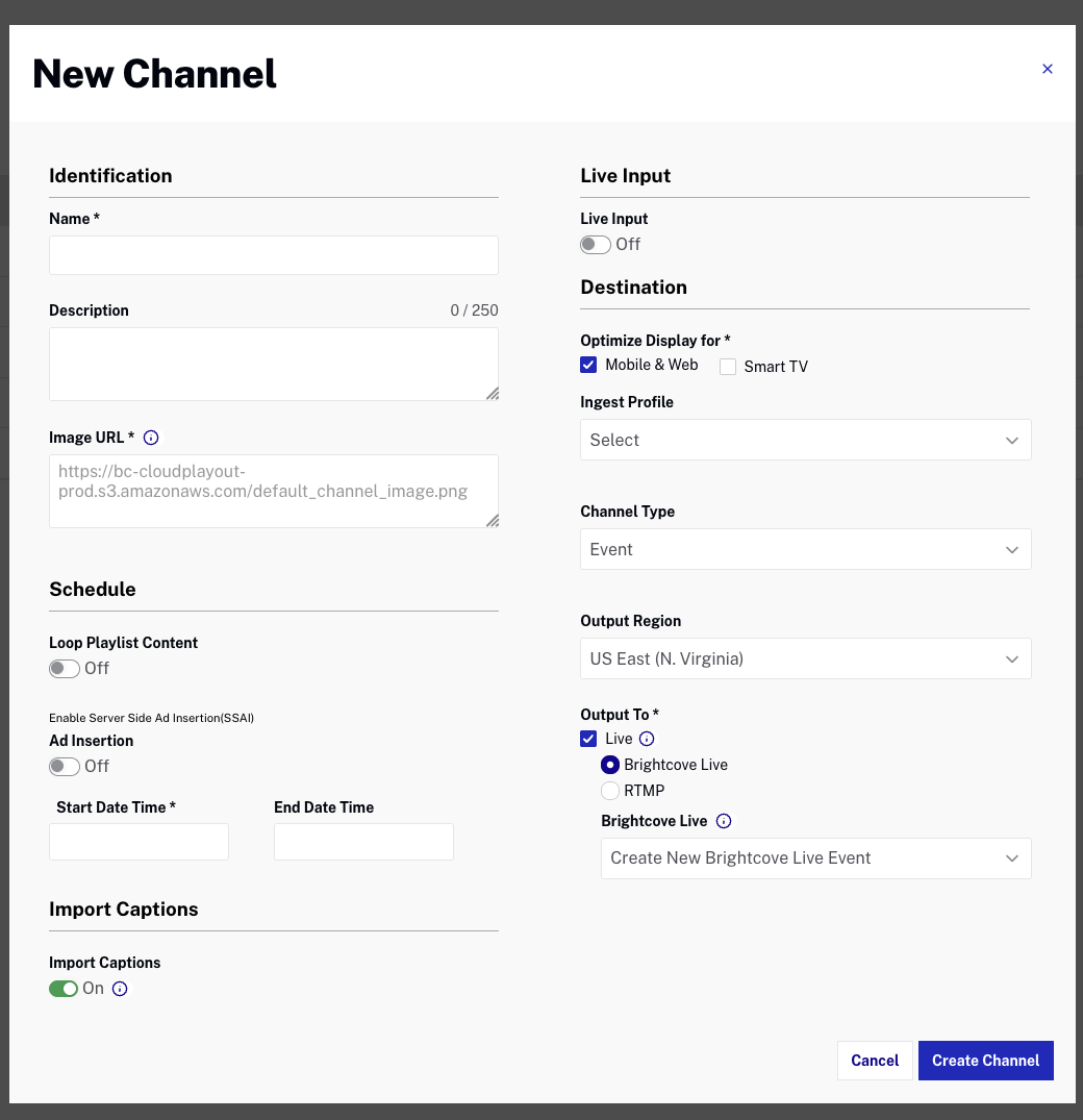New Channel form