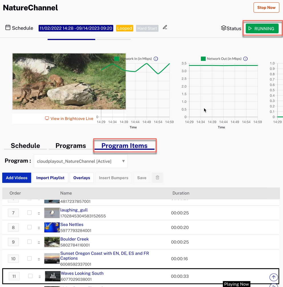 Schedule View in Running State