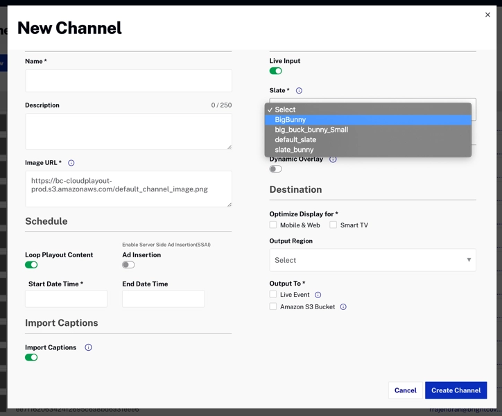 Select Slate for Channel