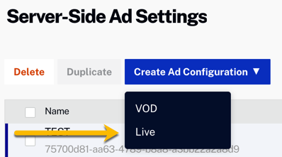 Create Live Ad Config