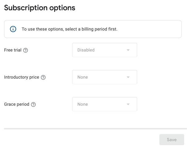 enter subscriptions options